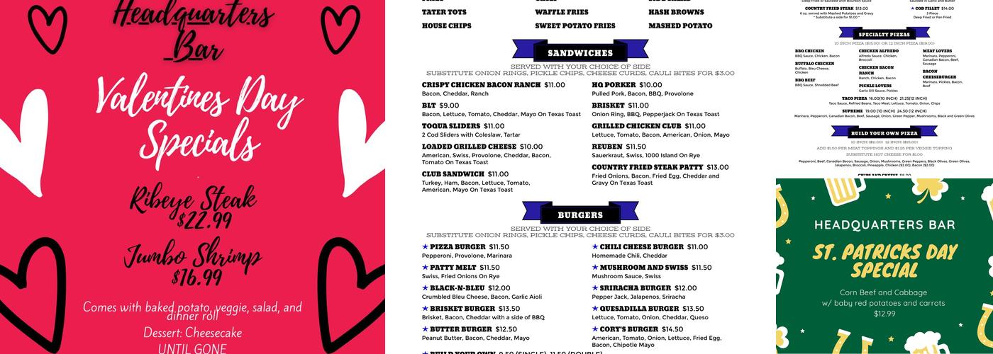 Headquarters Bar Menu