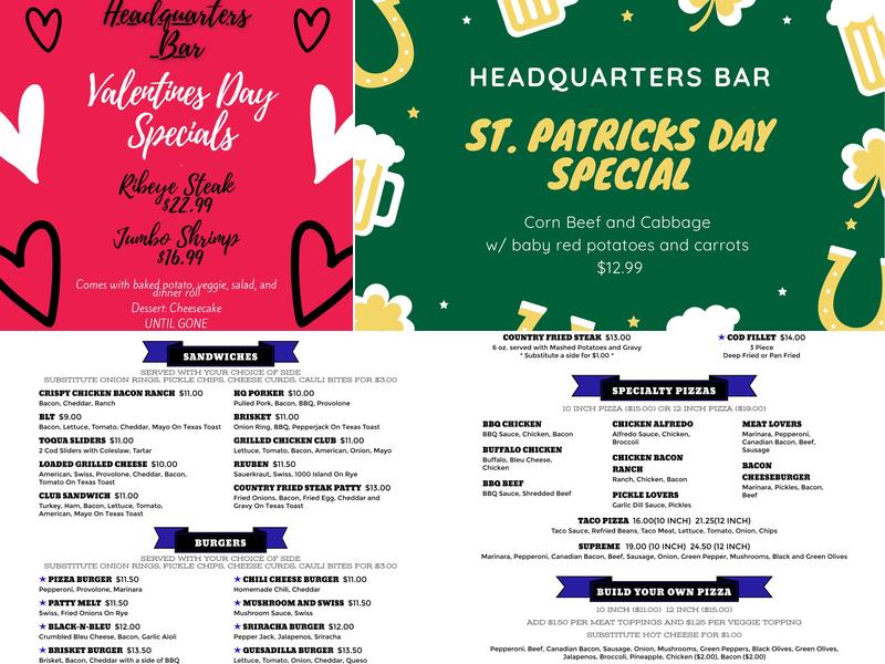 Headquarters Bar Menu