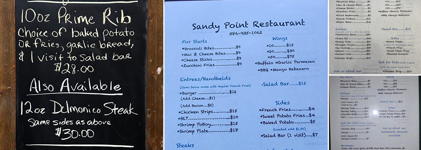 Sandy Point Restaurant Menu