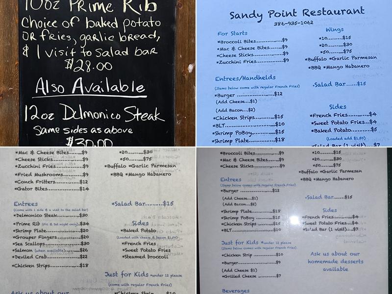 Sandy Point Restaurant Menu