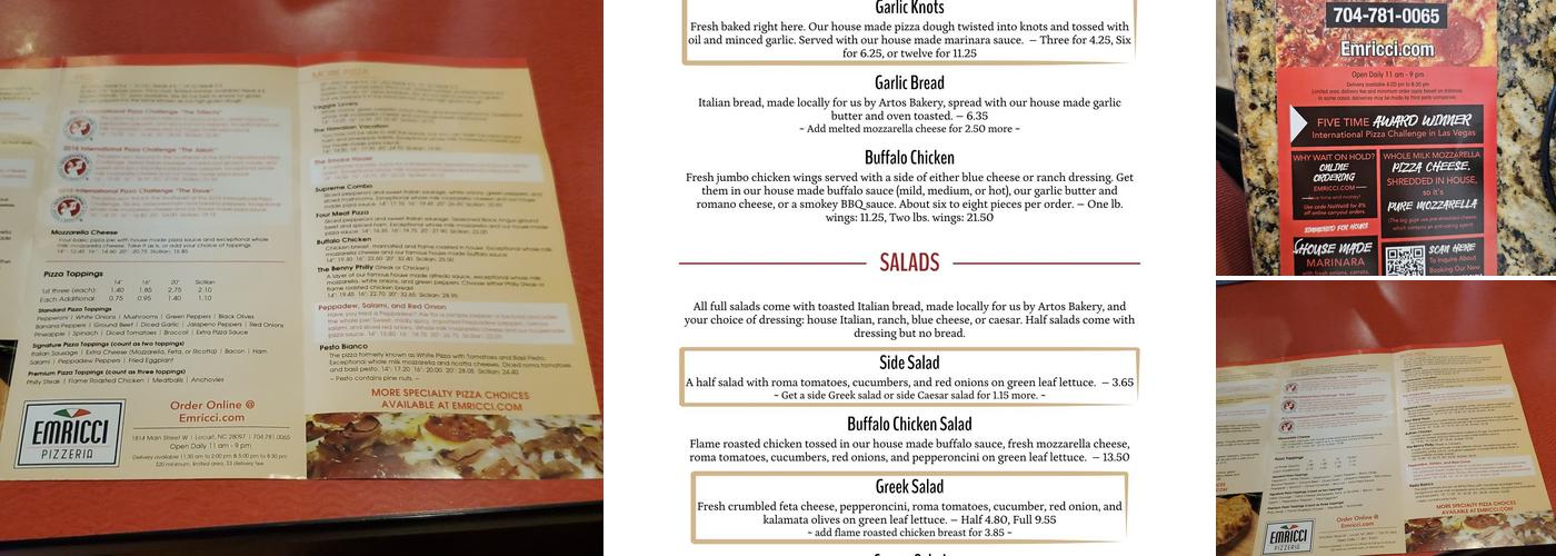 Emricci Pizzeria Menu