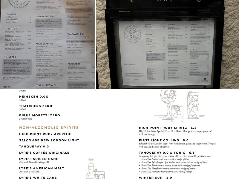 Old Success Inn, Sennen Cove Menu