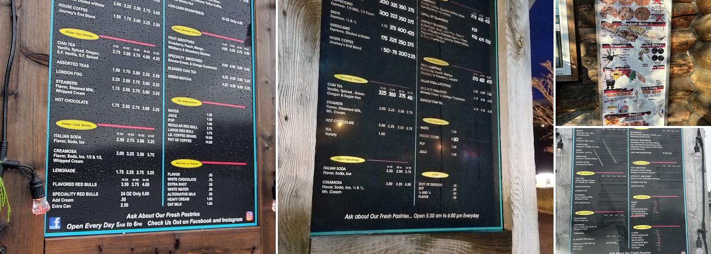 Journey's End Espresso Menu