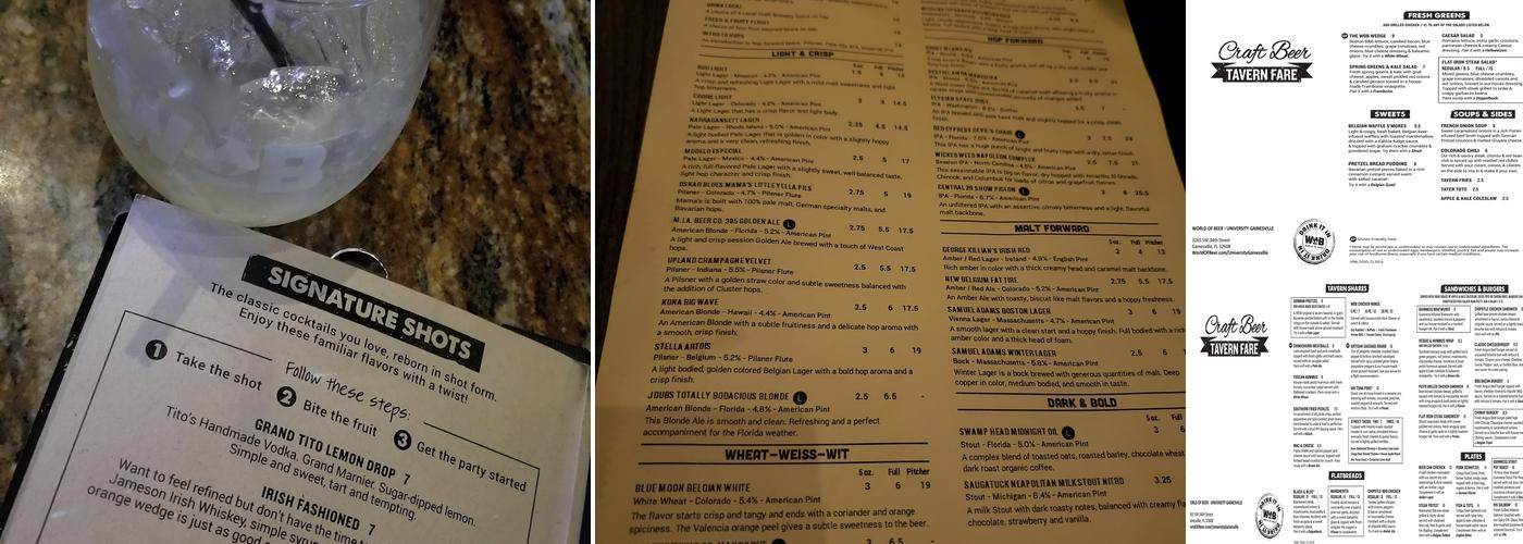 World of Beer Gainesville - 34th Menu