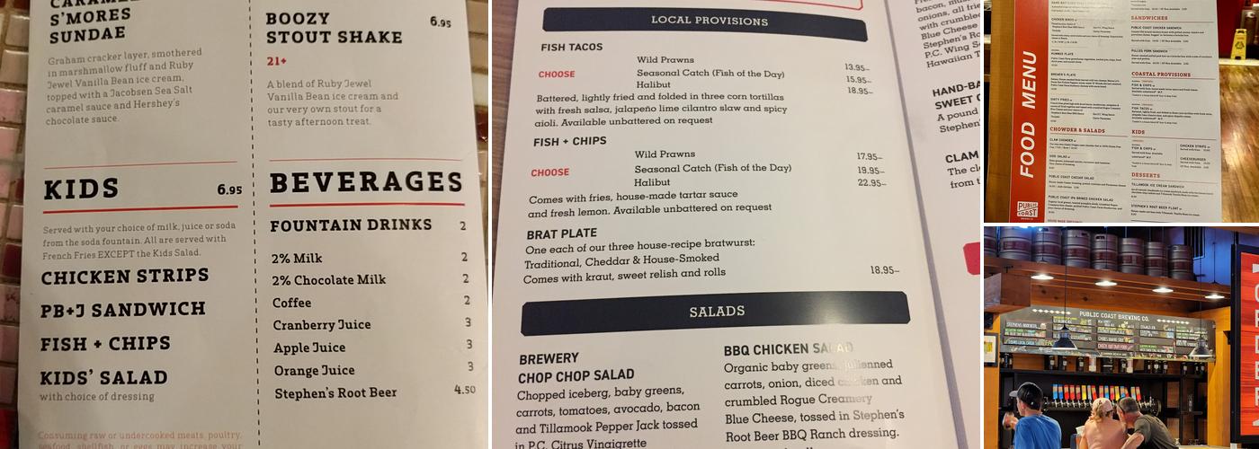 Public Coast Brewing Co Menu