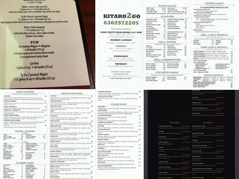KITARO GRILL & SUSHI LOUNGE Menu