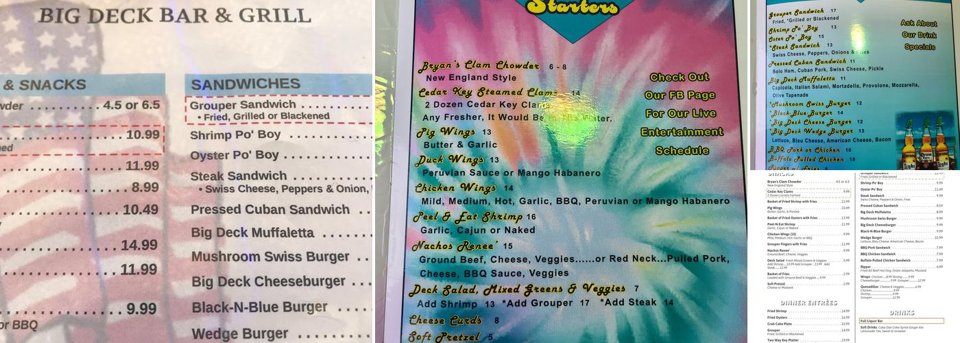 Big Deck Bar & Grill Menu