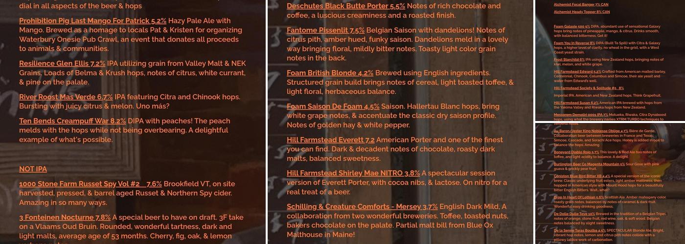 Blackback Pub Menu