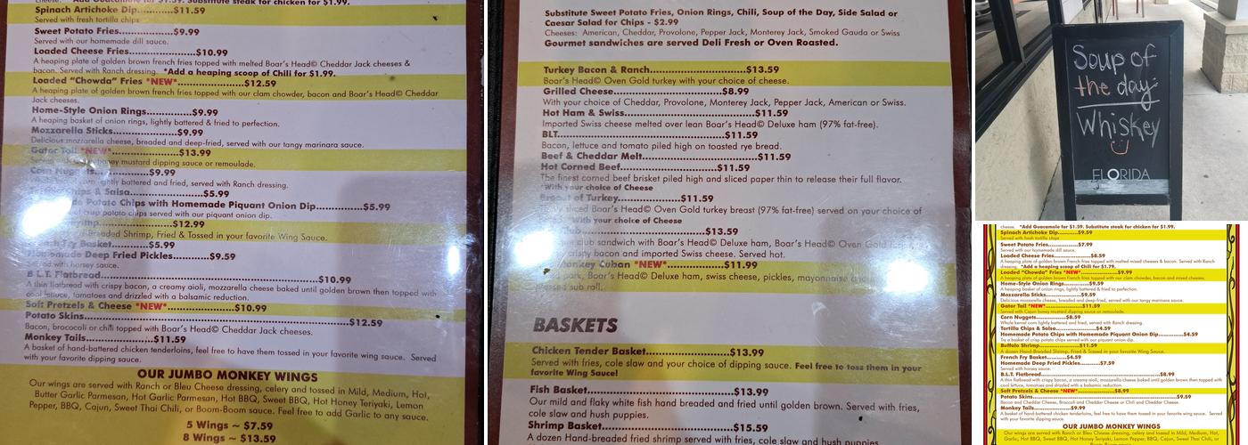 Copper Monkey West Menu