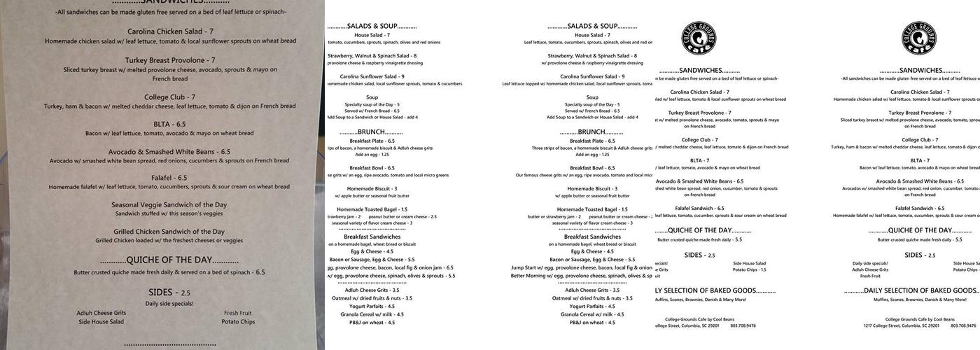 College Grounds Cafe Menu