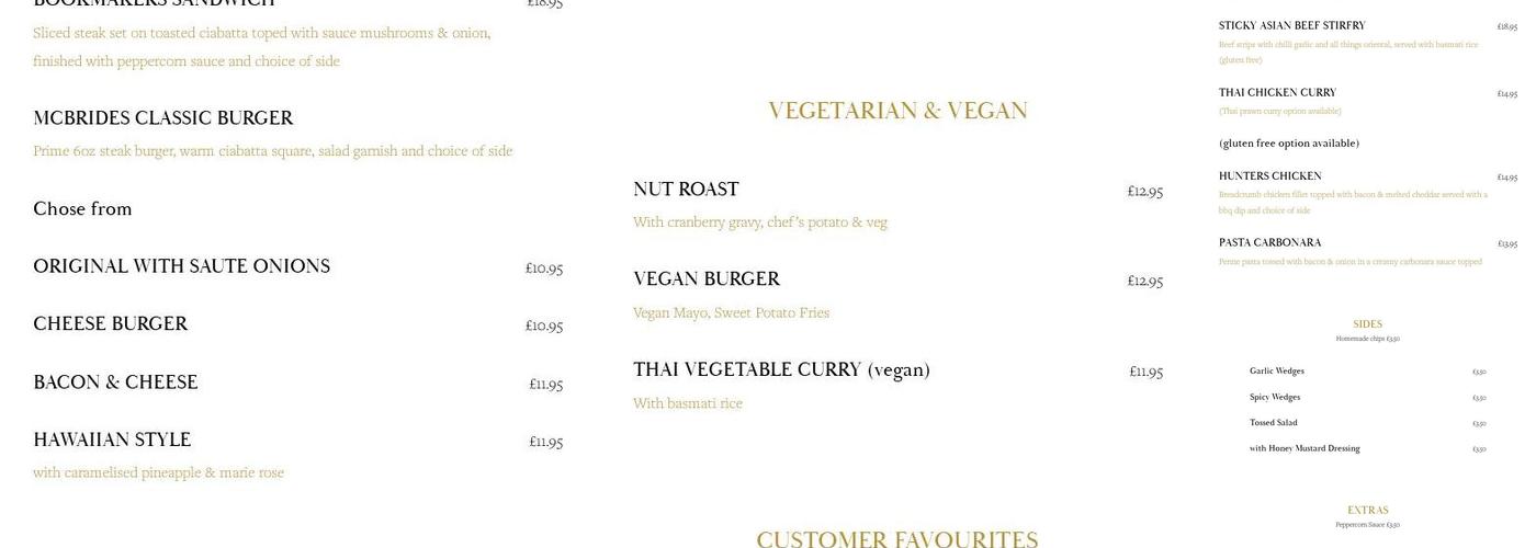 McBrides On The Square Menu