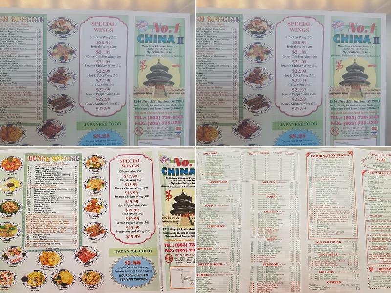 No.1 China II Menu