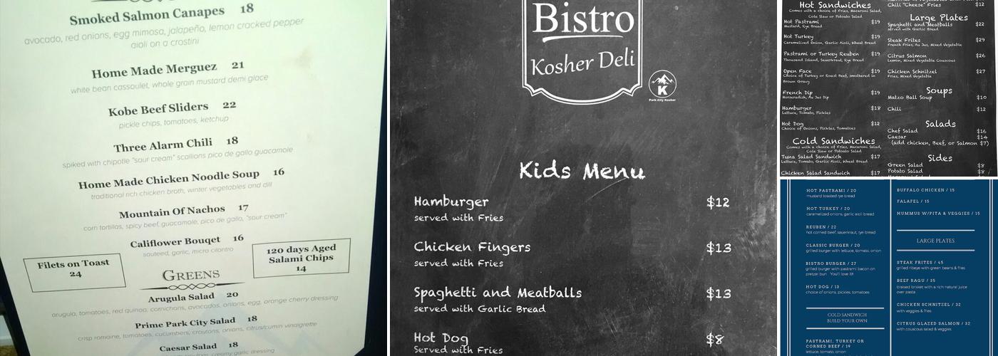 Bistro at Canyons Village Menu