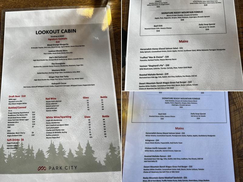 Lookout Cabin Menu