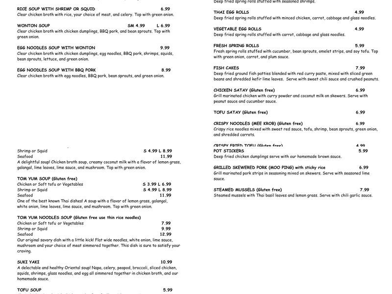 Cida Thai Menu