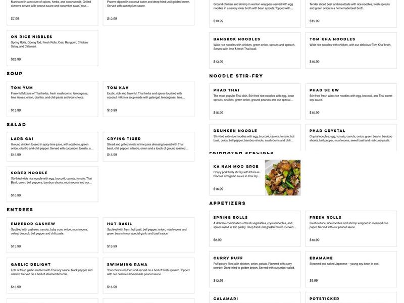 On Rice Thai Bistro Menu