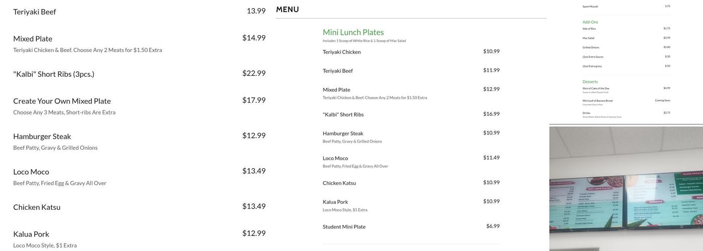 Big Sai's Hawaiian BBQ Menu