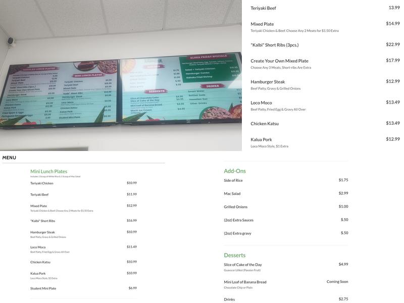 Big Sai's Hawaiian BBQ Menu