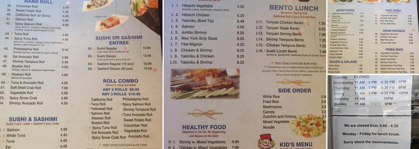 Tokyo Sushi and Hibachi Menu