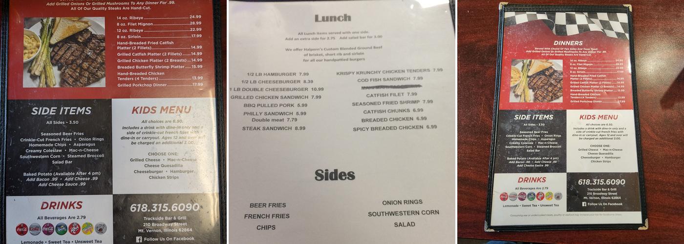 Trackside Bar & Grill Menu