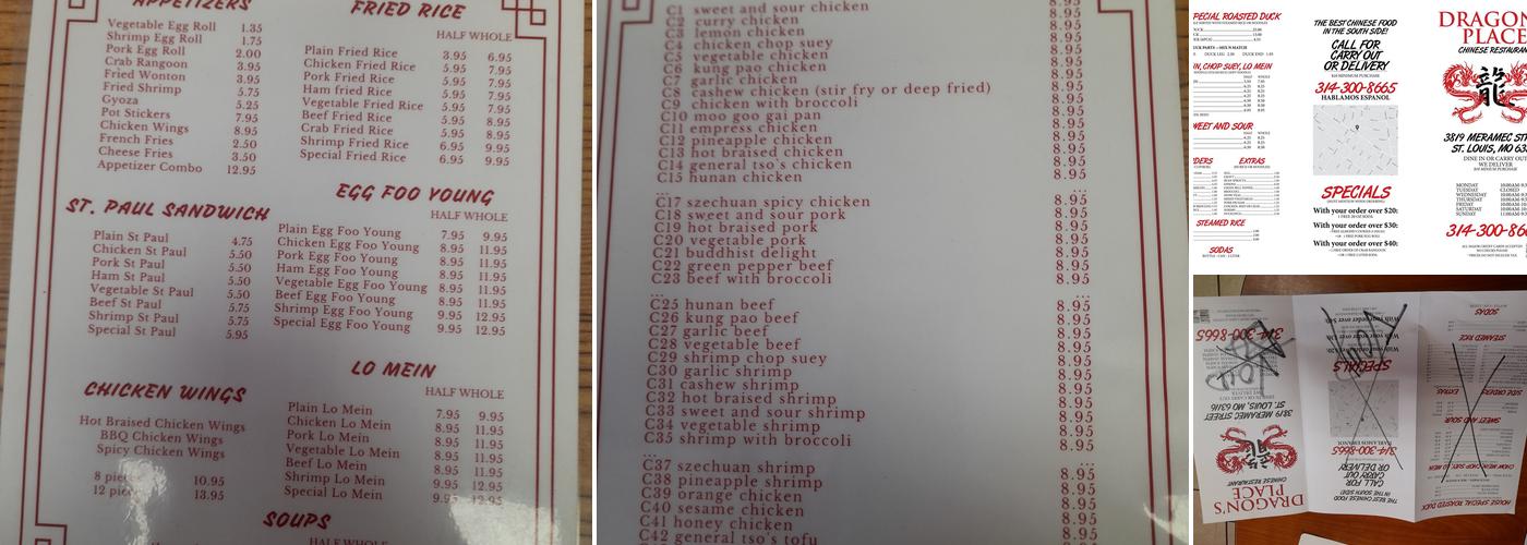 Dragon's Place Menu