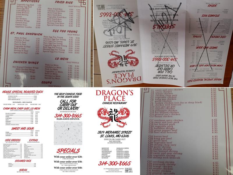 Dragon's Place Menu