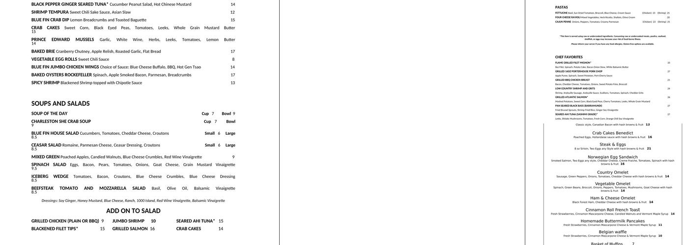 Blue Fin Restaurant And Bar Menu