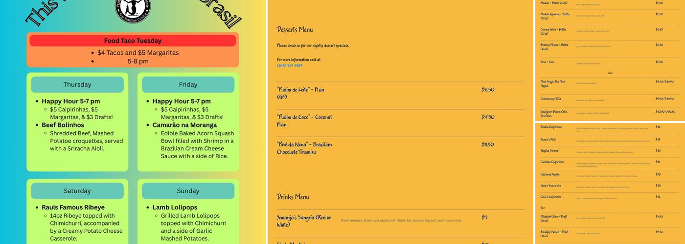 Yemanja Brasil Restaurant Menu