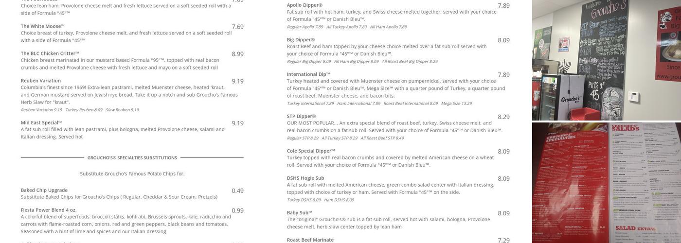 Groucho's Deli Menu