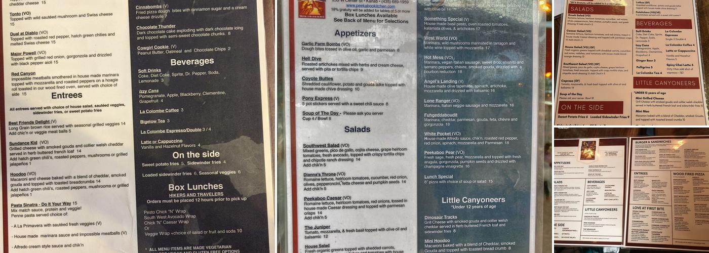 Peekaboo Canyon Wood Fired Kitchen Menu