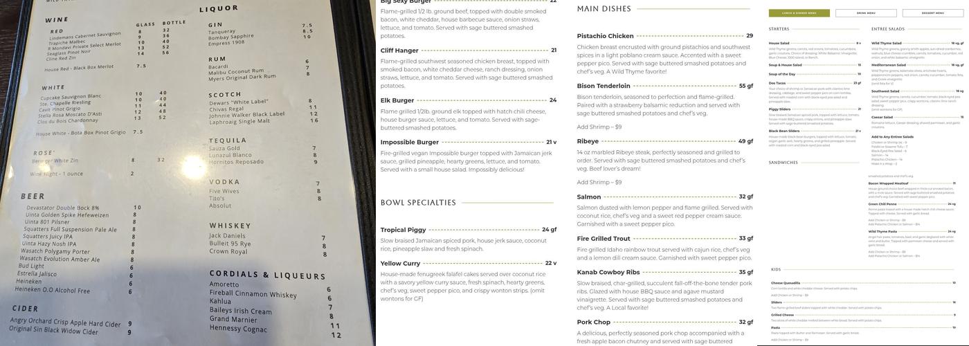 Wild Thyme Bistro Menu