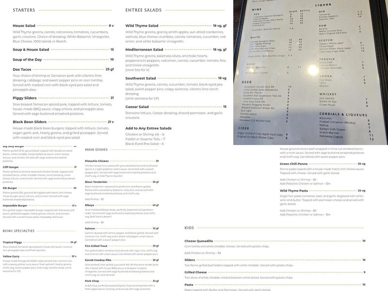 Wild Thyme Bistro Menu