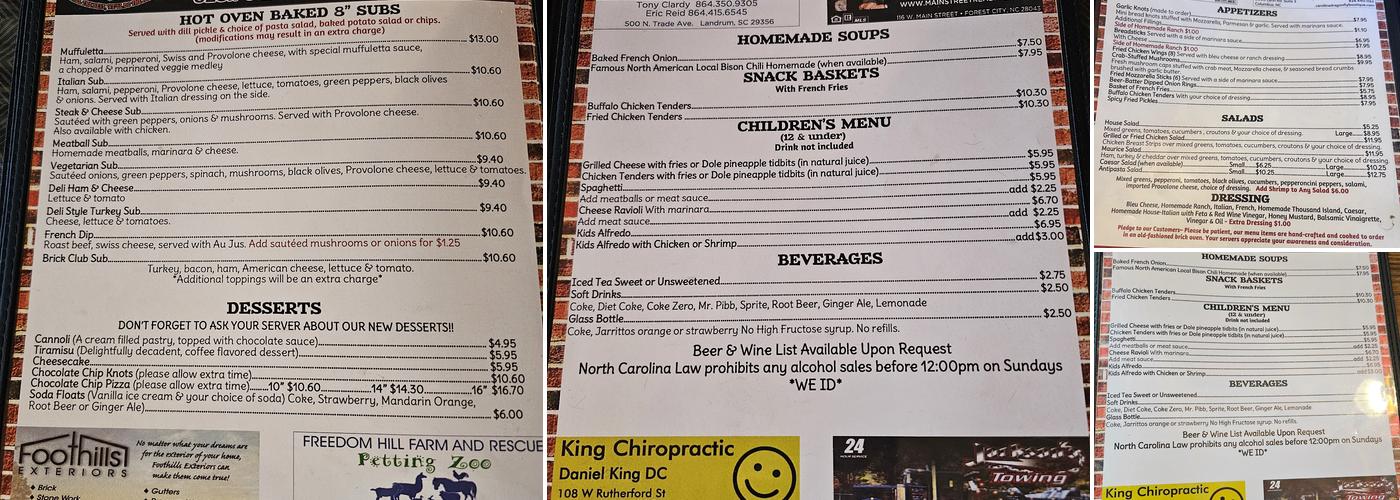 The Brick Pizzeria Menu