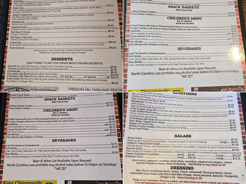 The Brick Pizzeria Menu