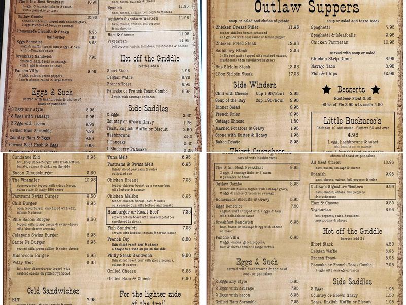 Outlaw Cafe Menu