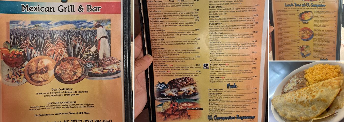 El Campesino Menu