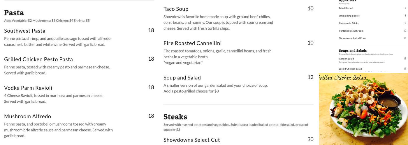 Showdowns Menu