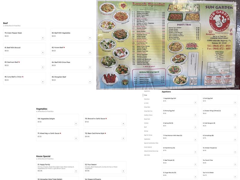 Sun Garden Menu