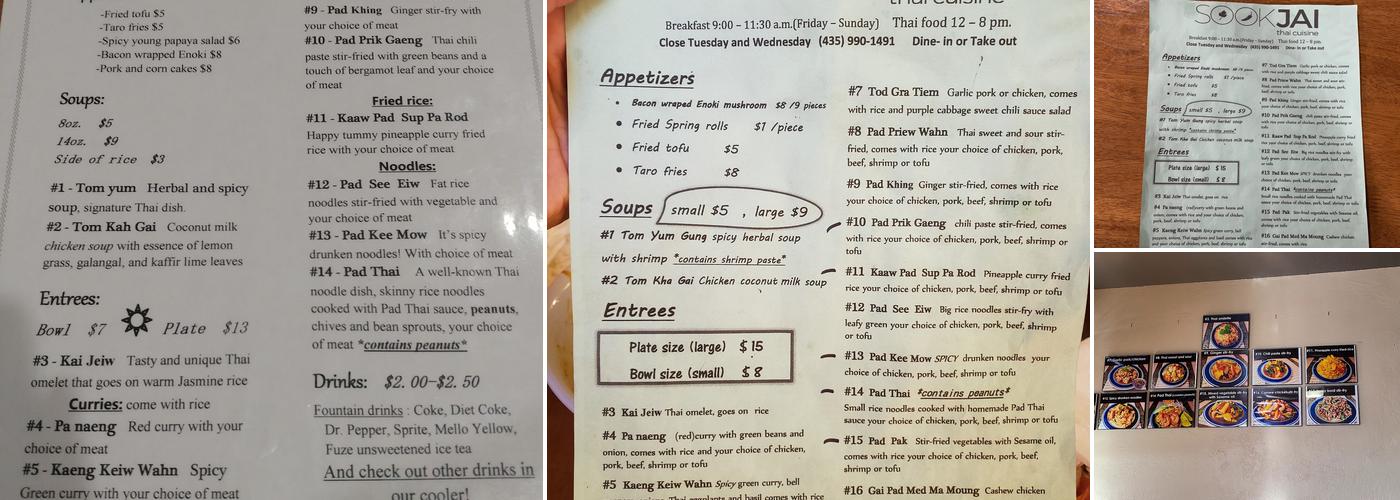 Sook Jai Thai Cuisine Menu