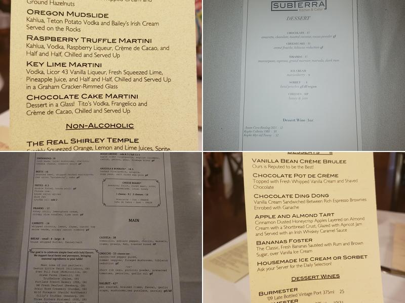 SubTerra Kitchen & Cellar Menu