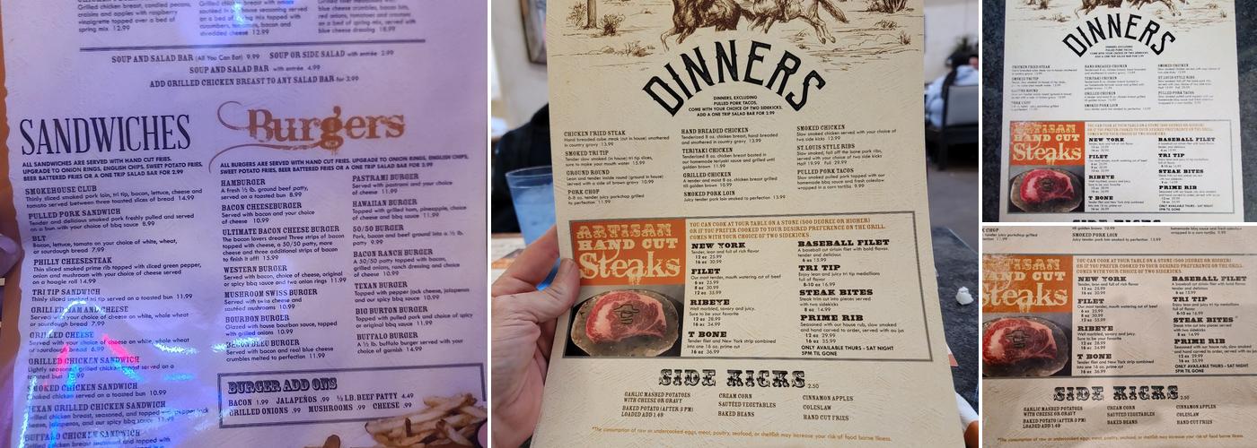 Hideout Steak House Menu