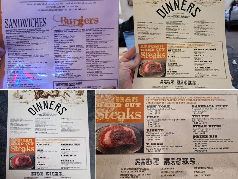 Hideout Steak House Menu