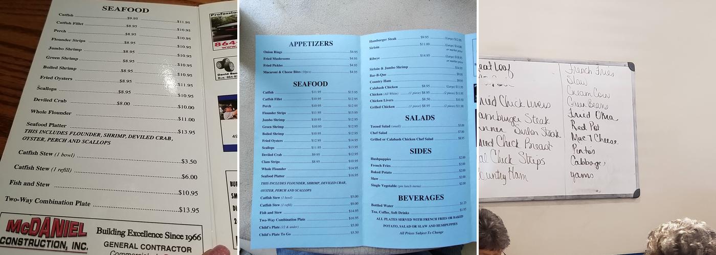 Bailey's Fish Camp Menu