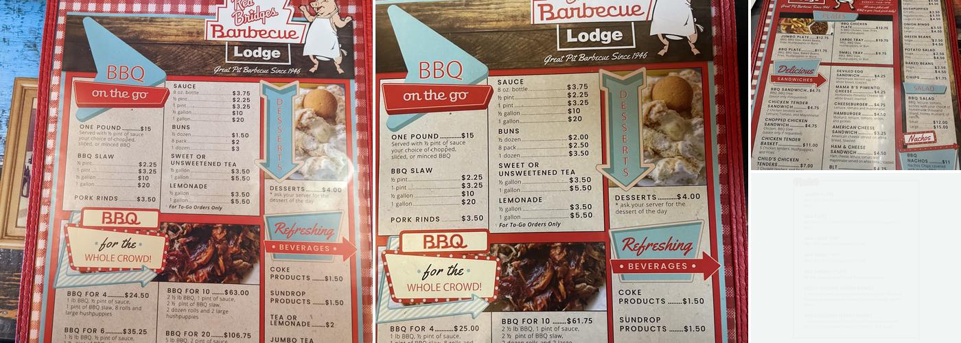 Red Bridges Barbecue Lodge Menu