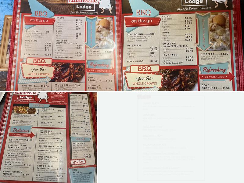 Red Bridges Barbecue Lodge Menu