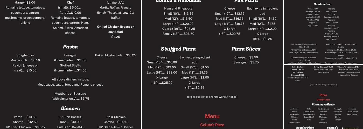 Coluta's Pizza Menu