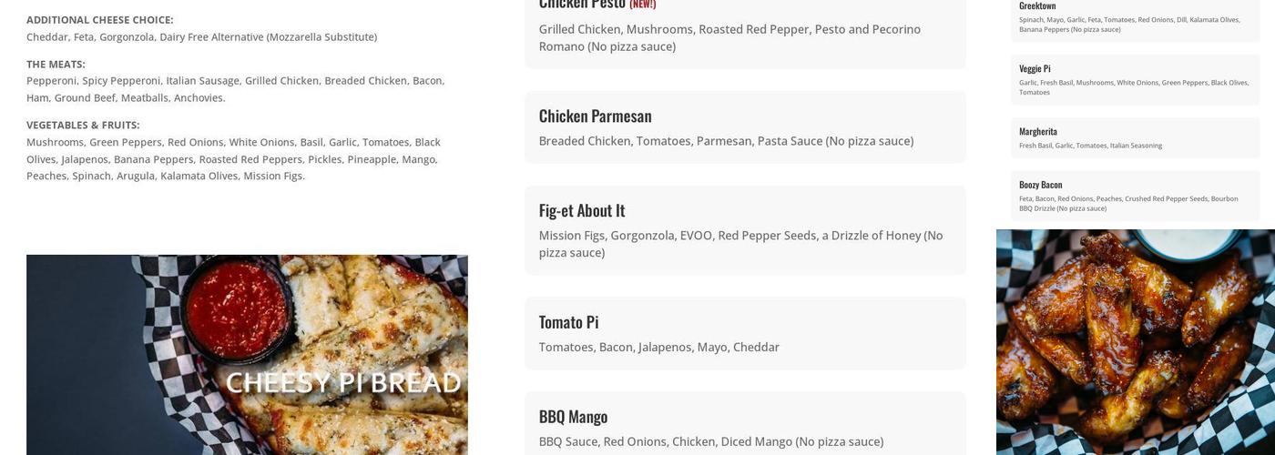 Pi-Squared Pizza Menu