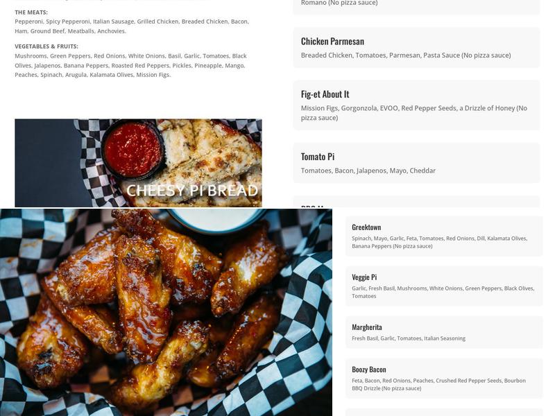Pi-Squared Pizza Menu