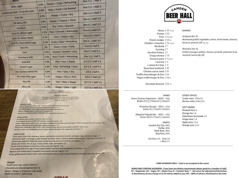 Camden Beer Hall Menu