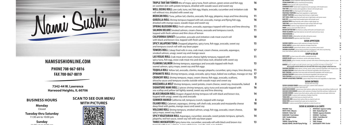 Nami Sushi Menu